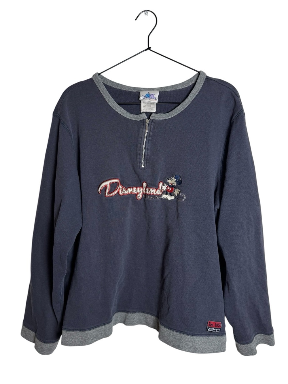 Vintage Disneyland Mickey Mouse Embroidered Zip Gray Pullover Sweatshirt